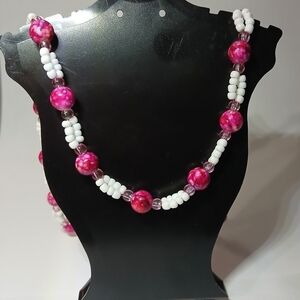 Pink and White Beaded Necklace